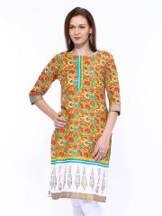 W Women Mustard Yellow Printed Kurta