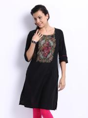 W Women Black Printed Kurta