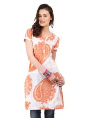 W Women Orange & White Printed Kurta