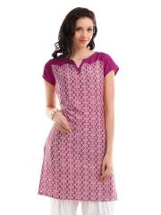 W Women Pink & Cream Printed Kurta