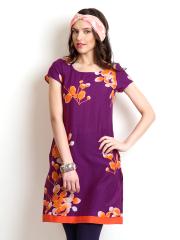 W Women Purple & Orange Printed Kurta