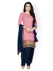 Wedding Dresses Dress Material Kvsfab Pink Navy Embroidered Cotton Chiffon Unsched Dress Material