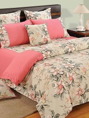 SWAYAM Beige & Pink 180 TC Fine Cotton Double Bedsheet with 2 Pillow Covers