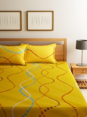 Home Ecstasy Yellow 104 TC Cotton Double Bedsheet with 2 Pillow Covers