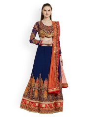 Bridal Lehenga Cholis Wedding Choli Online Myntra Riya Navy Blue Orange Embroidered Semi Sched Lehenga Choli With Tta