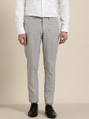Invictus Grey Slim Fit Checked Formal 