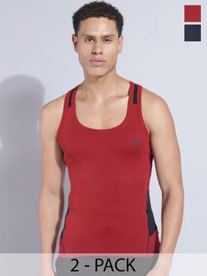 Dollar Bigboss Men Solid Pack Of 2 Cotton Racerback Styled Gym Vest