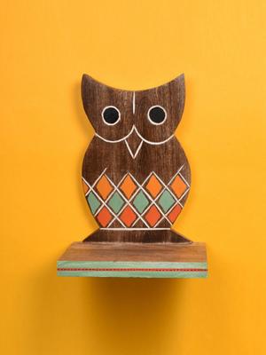 AAKRITI ART CREATIONS Brown & Orange Wood Basic Wall Shelf