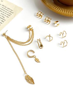 Yellow Chimes Set Of 5 Gold Toned Classic Ear Cuff Earrings