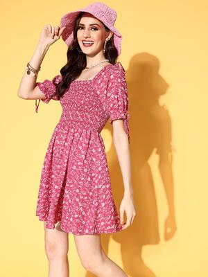 Berrylush Women Pink Floral Volume Play Dress