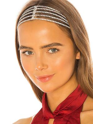 Yellow Chimes White Vintage Crystal Studded Multilayered Headpeice Flapper Head Chain