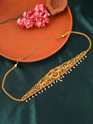 Yellow Chimes Gold Plated Multicolor Stone Pearl Beaded Traditional Adjustable Kamarbandh