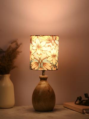 Green Girgit Warm Yellow Wood Cylinder Printed High Quality Electrical Table Lamps