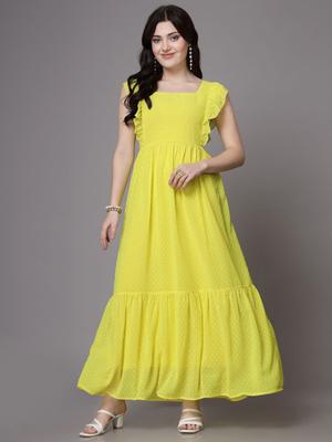 BAESD Women Polka Dots Square Neck Fit & Flare Maxi Dress