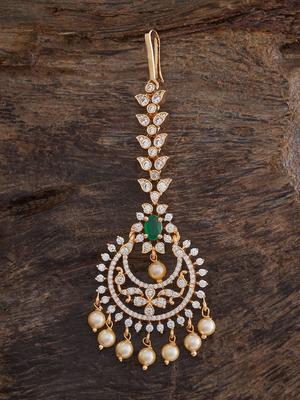 Kushal's Fashion Jewellery Gold Plated Zircon Studded & Beaded Maang Tikka Head Jewellery