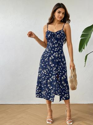 AAHWAN Floral Print Fit & Flare Midi Dress