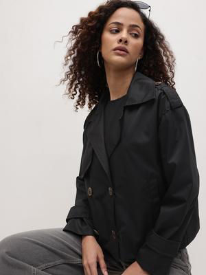 The Roadster Life Co. Double-Breasted Notched Lapel Collar Crop Tailored Jacket