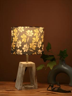 Green Girgit Warm Yellow Wood Cylinder Printed High Quality Electrical Table Lamps
