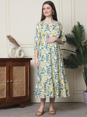 Frempy Floral Print Organic Cotton Maternity Maxi Dress