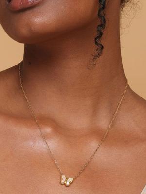 PALMONAS 18K Gold Plated Stainless Steel Little Butterfly Minimal Chain