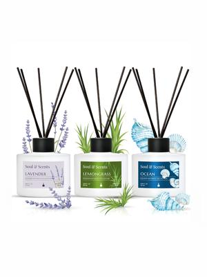 SOUL & SCENTS 3 Pcs White & Green Reed Aroma Oil Diffuser & Sticks120mlEach