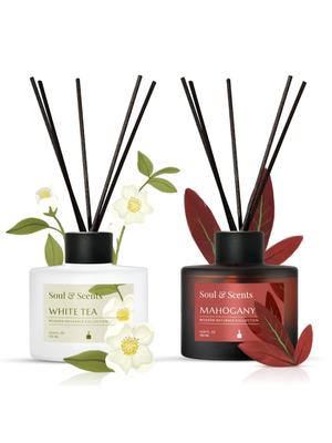 SOUL & SCENTS 2 Pcs White & Maroon Reed Aroma Oil Diffuser & Sticks120mlEach