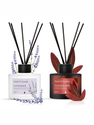 SOUL & SCENTS 2 Pcs White & Maroon Reed Aroma Oil Diffuser & Sticks120 MlEach