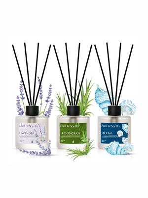 SOUL & SCENTS Pack Of 3  Lavender, Lemongrass, Ocean Reed Diffuser 50 Ml