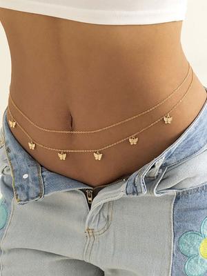 Fabme Set Of 2 Gold Plated Butterfly Waist Chains