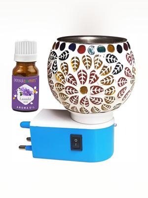 PEEPALCOMM White & Brown Leaf Pattern Electric Kapoordani With Lavender Oil 10 Ml