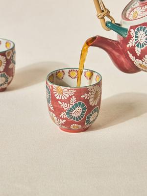 Chumbak Red Printed Ceramic Glossy Tumbler Set of Cups and Mugs