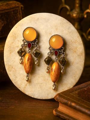 EVERSTYLISH RAJASVI Silver Plated Stones Studded And Beaded Oxidised Drop Earrings