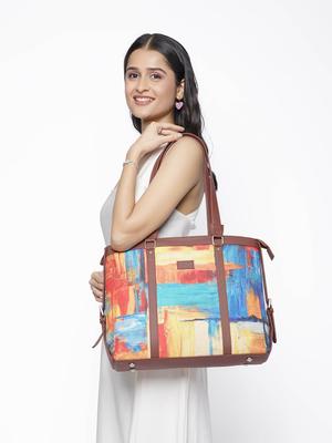 ZOUK Women Abstract Structured Laptop Tote Bag