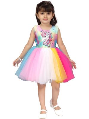 Aarika Unicorn Printed Net Fit & Flare Dress
