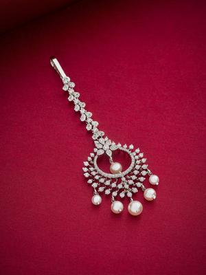 Kushal's Fashion Jewellery White Rhodium Plated Ethnic Zircon Maang Tikka