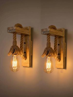 BD LIGHT Brown & Brown Textured Wood Abstract Shaped Shaped Wall Lamp