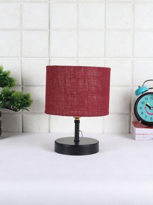 Aura Maroon Textured Wood Contemporary Cylindrical Shaped Table Lamp