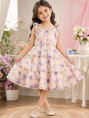 COUTURE VILLAGE Floral Print Ruffled Georgette A Line Dress