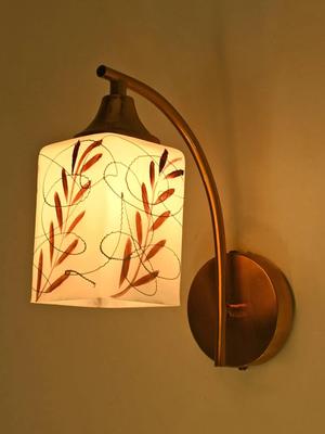 Aura Brown & White Printed Glass Contemporary Square Shaped Wall Lamp