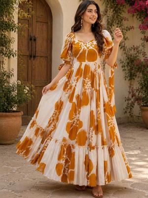 Krunal Raiyani Floral Print Puff Sleeve Crepe Maxi Dress