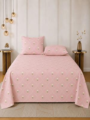 Myntra Elegant Homes Pink Floral 144 TC Bedsheet With 2 Pillow Covers