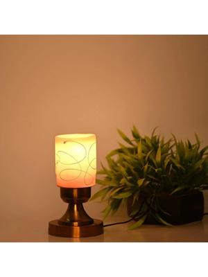 Myntra Elegant Homes White Textured Glass Traditional Cylindrical Shaped Table Lamp