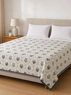 Loomweft Grey & White Graphic Mul Cotton Dohar