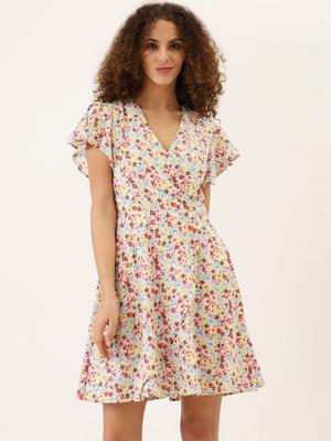 DODO & MOA Floral Print Flutter Sleeve Georgette Dress