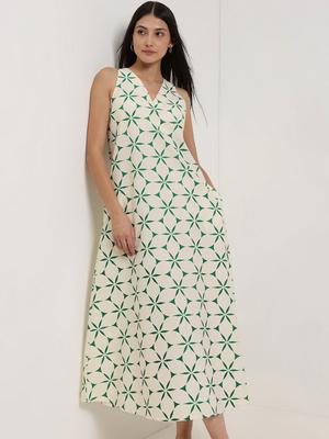 Pink Fort Cotton Geometric Midi A-Line Dress