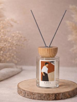 AARVI DECOR STUDIO Transparent French Block Aromatic Wooden Cap Reed Diffusers 150 Ml
