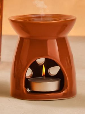 Pan Aromas Brown Ceramic Aroma Diffuser With 4Pc Aroma Oils 10ml Each
