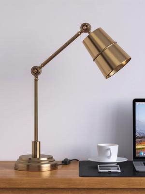 Divine Trends Adjustable Brass Antique Finish Reading Desk Table Lamp With Bulb