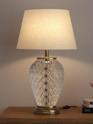 Divine Trends Brass Antique Finish Diamond Cut Glass Table Lamp With Bulb