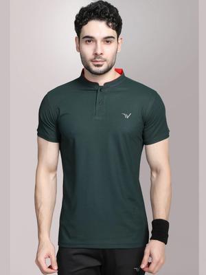 WEWOK Men Brand Logo Mandarin Collar Fusion T Shirt